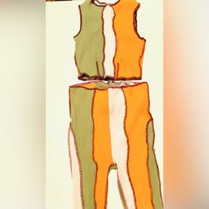 MISS 8 Orange/Olive Green 2 Piece pant and crop top outfit